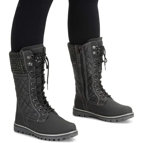 〽️Women's Gray Polar Faux Fur Waterproof Winter Snow Calf Outdoor Walking Boots